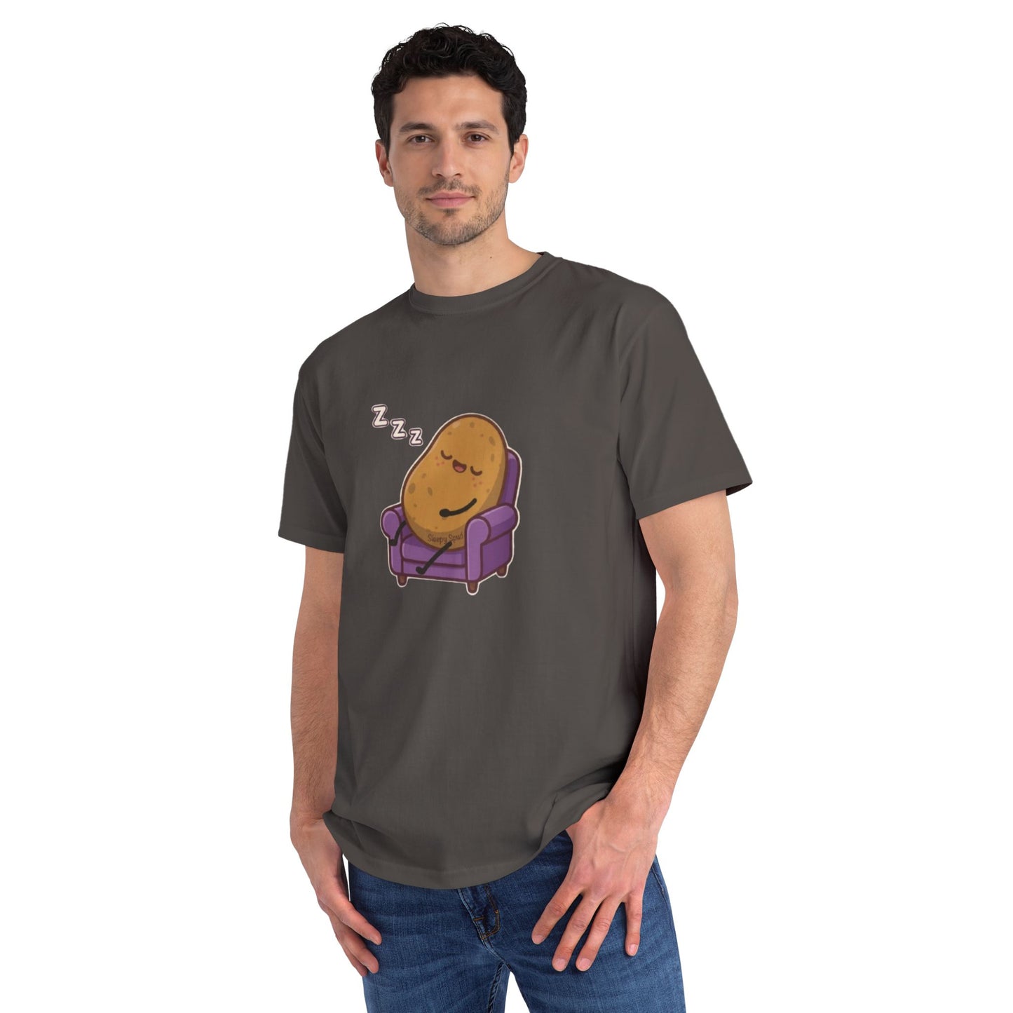 Sleepy Spud Potato Unisex Organic Oversized Crew Neck Tee — Cute Kawaii Character T-Shirt