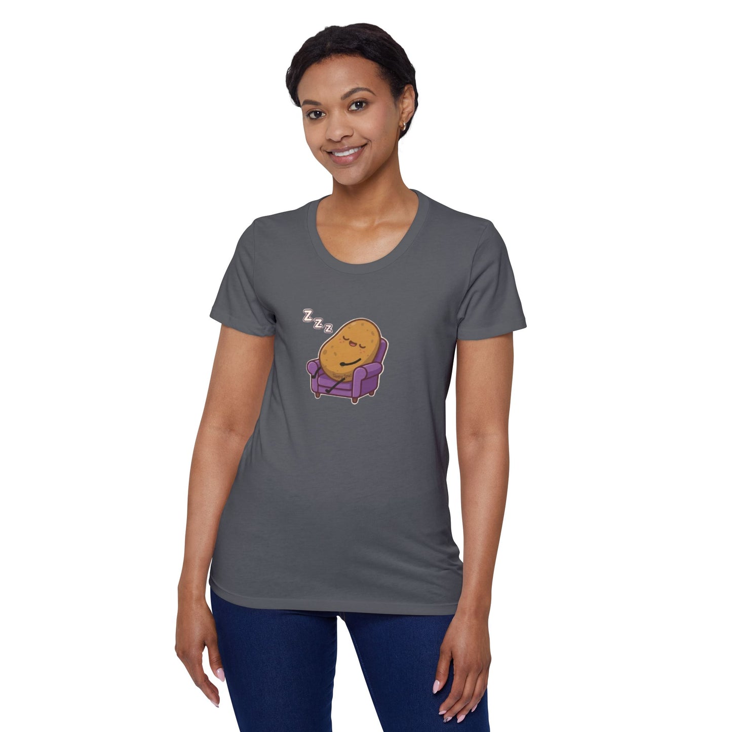 Sleepy Spud Potato Scoop Neck Tee — Cute Organic Women's T-Shirt