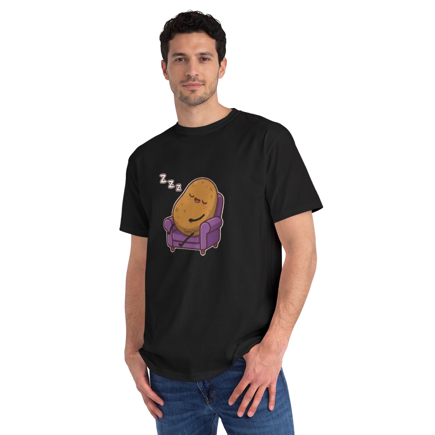 Sleepy Spud Potato Unisex Organic Oversized Crew Neck Tee — Cute Kawaii Character T-Shirt
