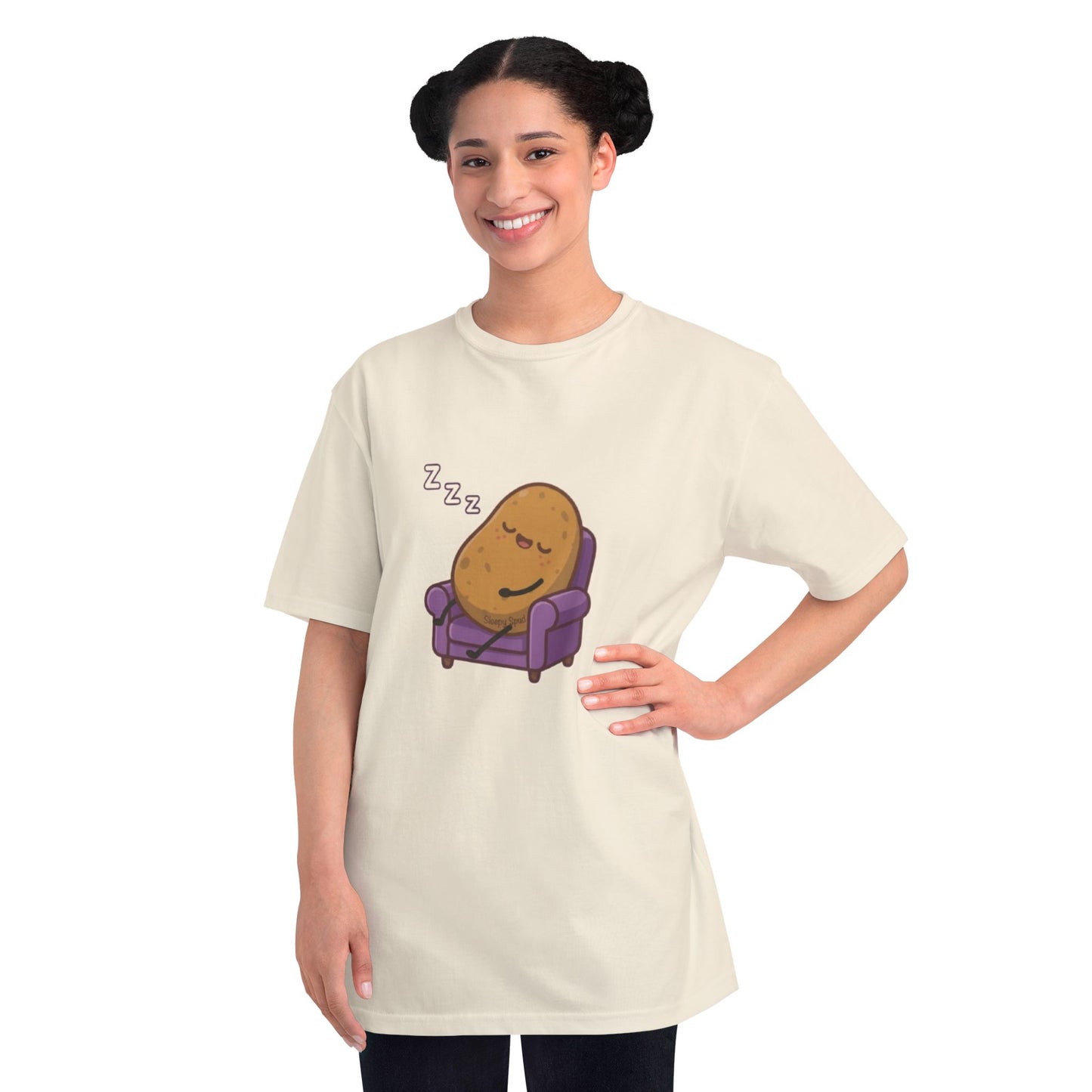 Sleepy Spud Potato Unisex Organic Oversized Crew Neck Tee — Cute Kawaii Character T-Shirt