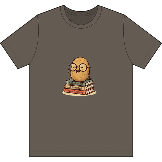 Smarty Spud Potato T-Shirt — Cute Nerdy Spud Sitting on Books Graphic Tee