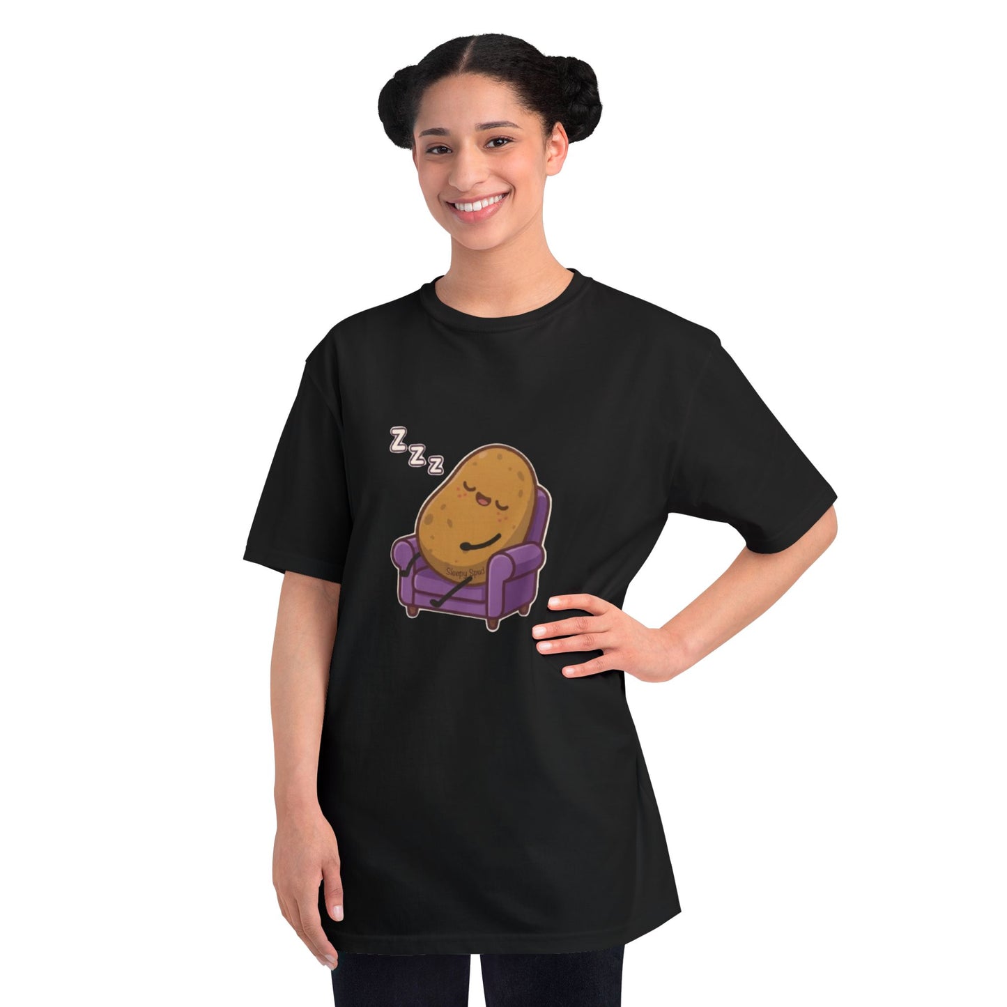 Sleepy Spud Potato Unisex Organic Oversized Crew Neck Tee — Cute Kawaii Character T-Shirt