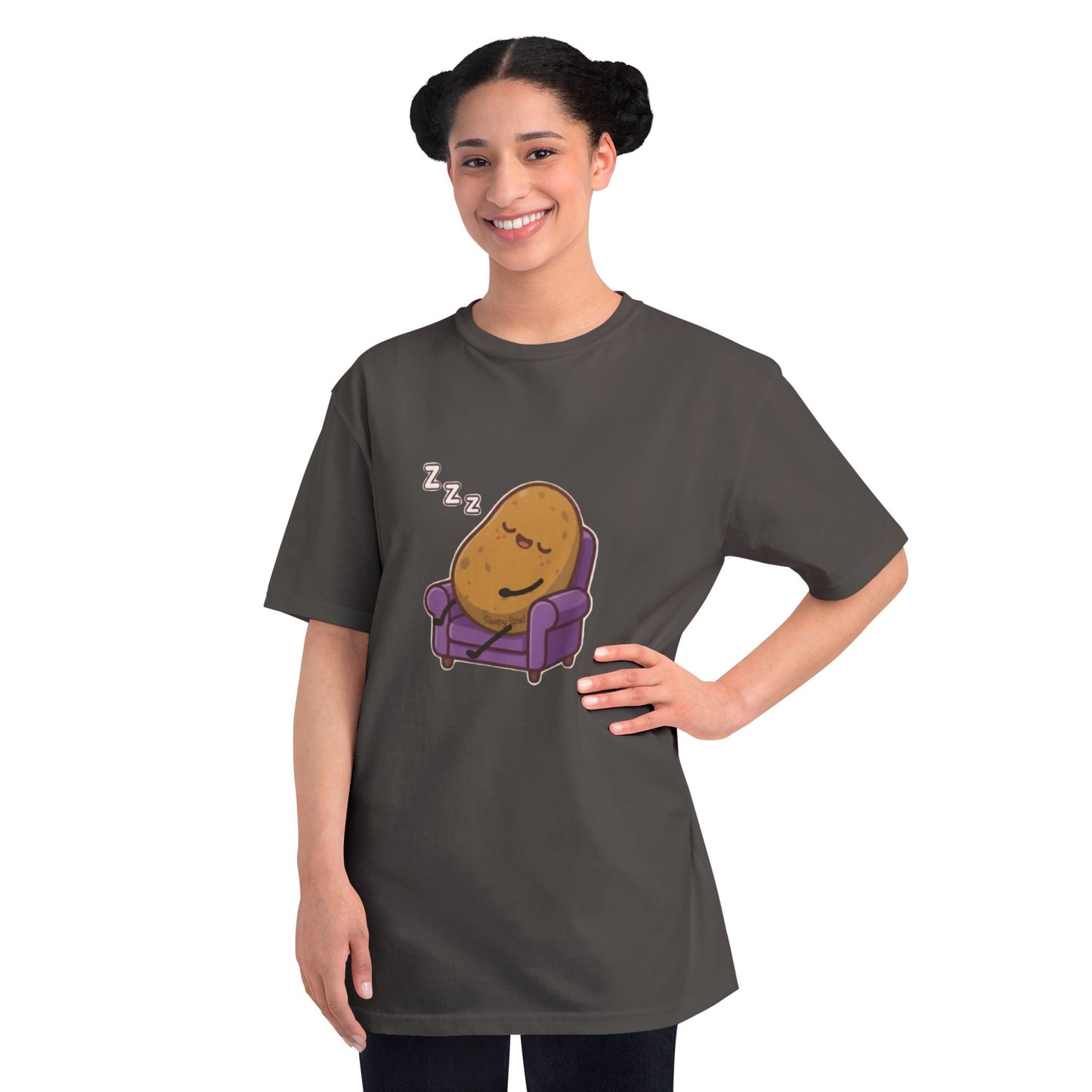 Sleepy Spud Potato Unisex Organic Oversized Crew Neck Tee — Cute Kawaii Character T-Shirt