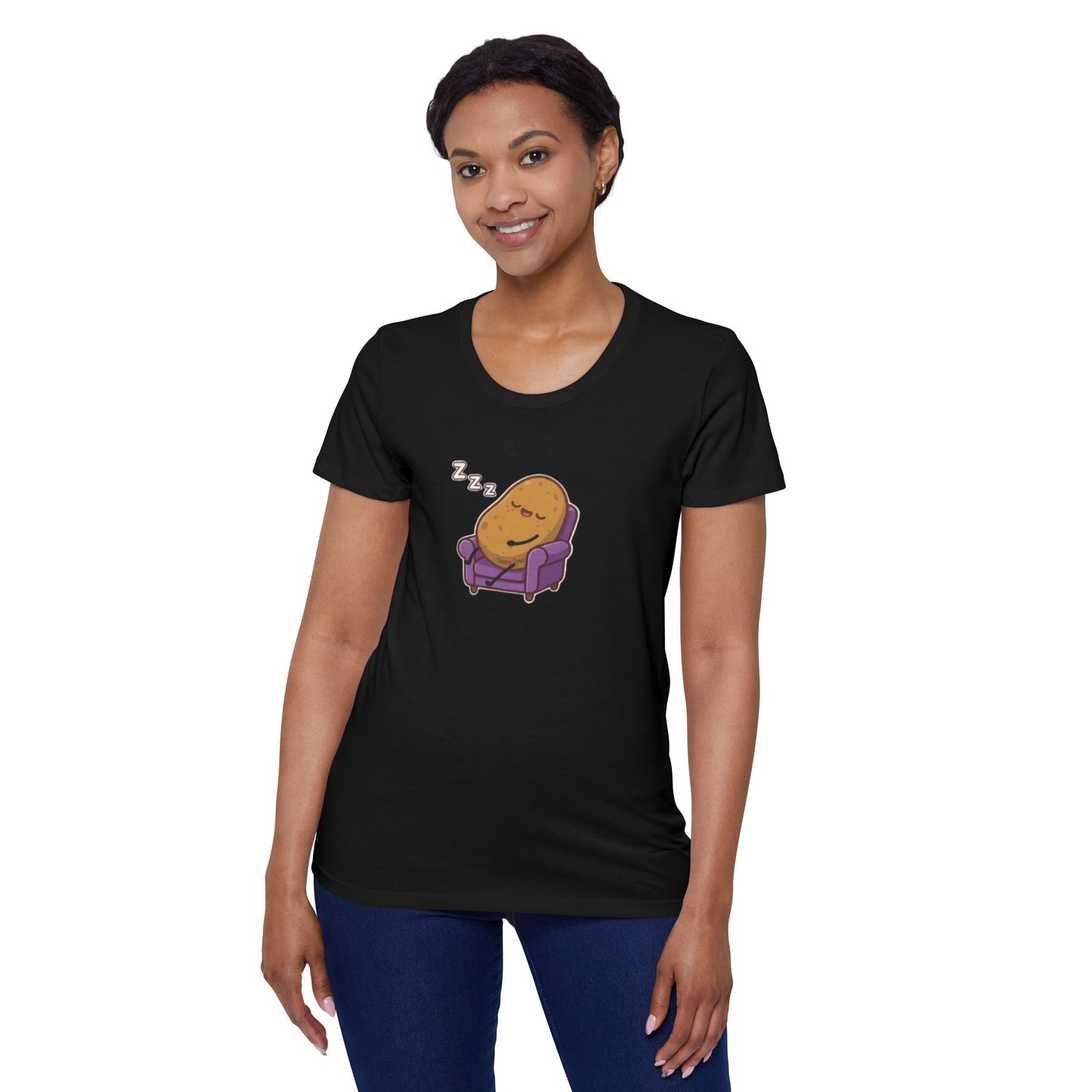 Sleepy Spud Potato Scoop Neck Tee — Cute Organic Women's T-Shirt