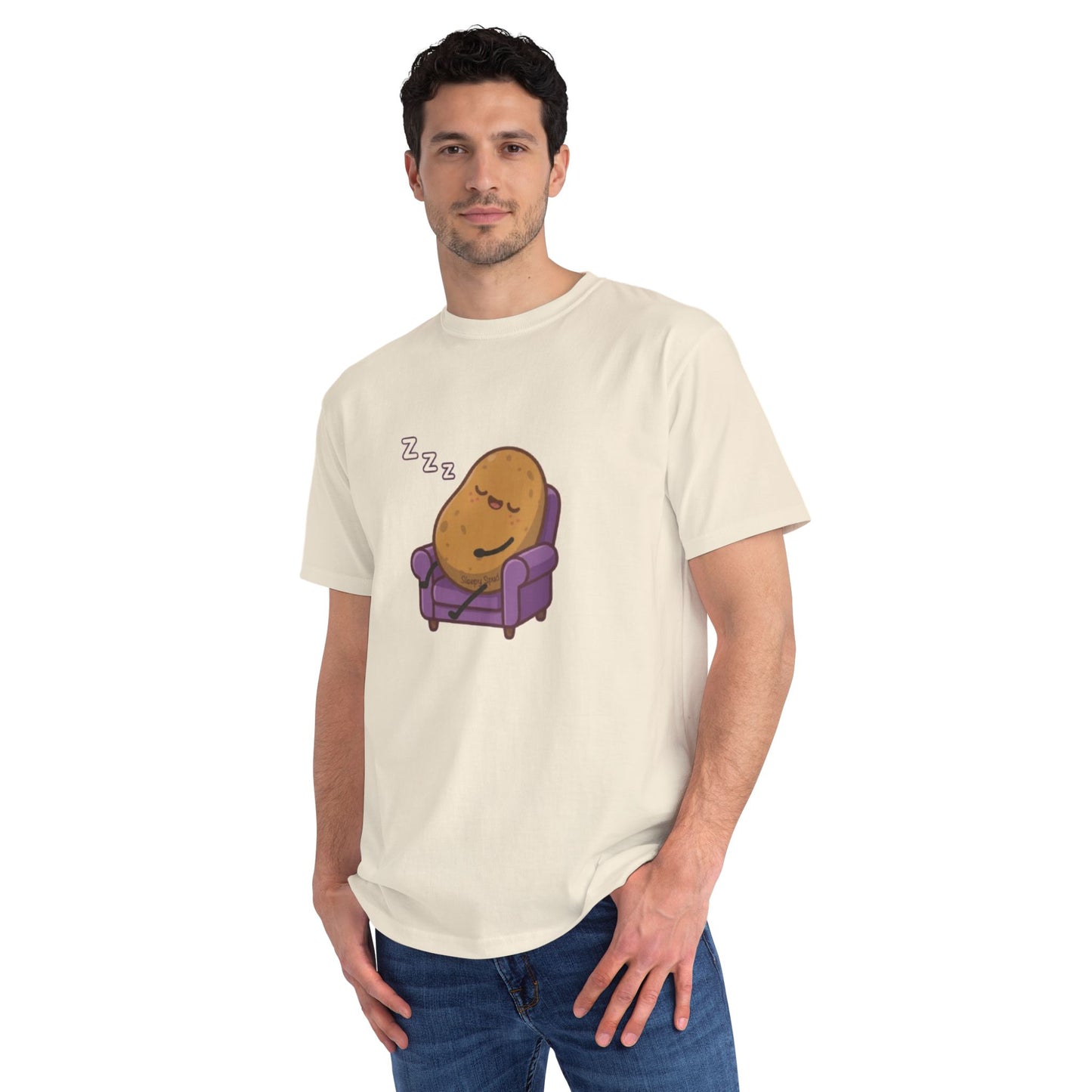 Sleepy Spud Potato Unisex Organic Oversized Crew Neck Tee — Cute Kawaii Character T-Shirt