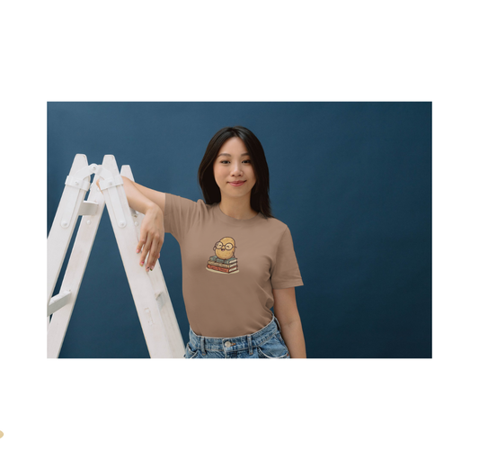 Smarty Spud Potato T-Shirt — Cute Nerdy Spud Sitting on Books Graphic Tee